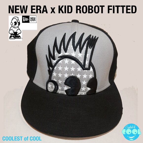 New Era x Kidrobot Mohawk Robot logo original 59 fifty Fitted Hat 7 3/8 gray blk - Picture 1 of 7
